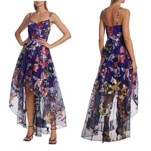 Marchesa Notte Asymmetric Floral Embroidered Gown Dress Hi-Low Tulle Skirt NWT